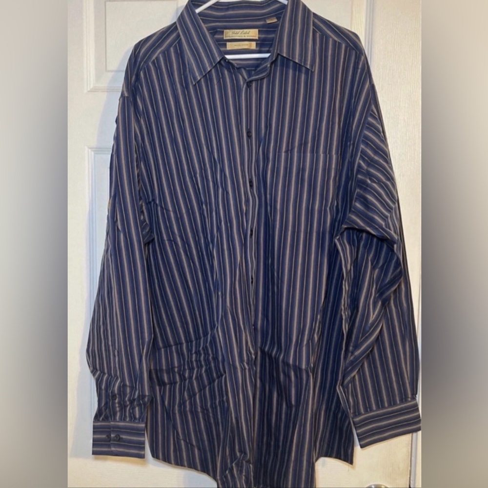 Long Sleeve Men's Gold Label Cotton by Roundtree & Yorke 3XT Blue Stripe